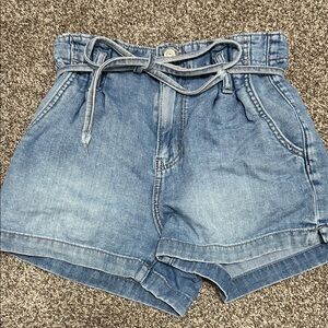 American Eagle Outfitters Light Blue Denim Paperbag Shorts with Tie